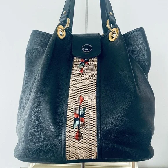 BORSE DATELLI BLACK PEBBLED LEATHER JUMBO SHOULDER BAG MAGNETIC CLOSURE - Picture 3 of 15